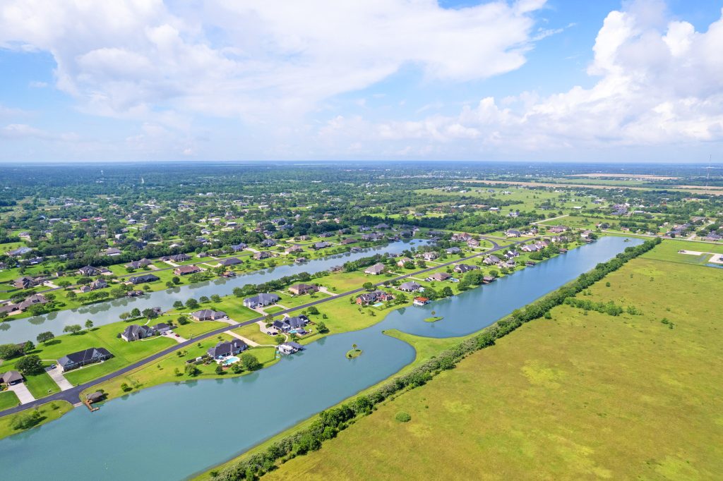 Aerial view of Lago Santa Fe and its private ski lake