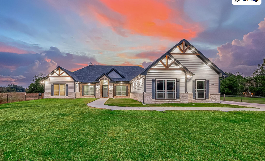 New craftsman-style home exterior at sunset